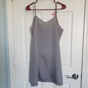 Womens 100% Silk Slip Size 8 Satin Gray Full Length Coquette Fairy Grunge Goth